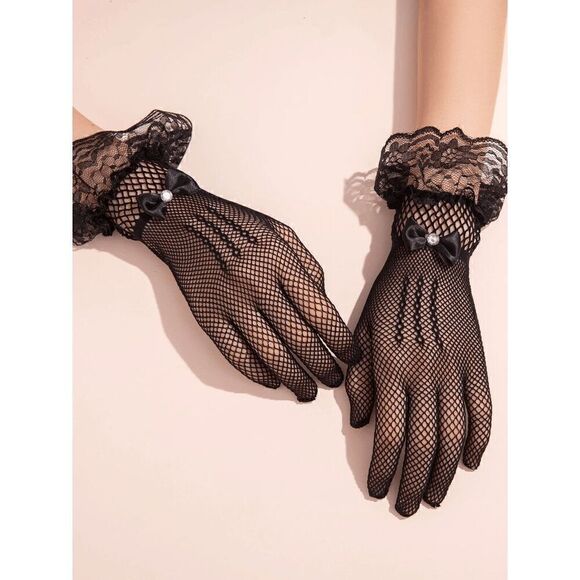 ? 2PCS Pinup Retro Vintage Classy 1950s Black Hat Gloves Accessories Set NEW